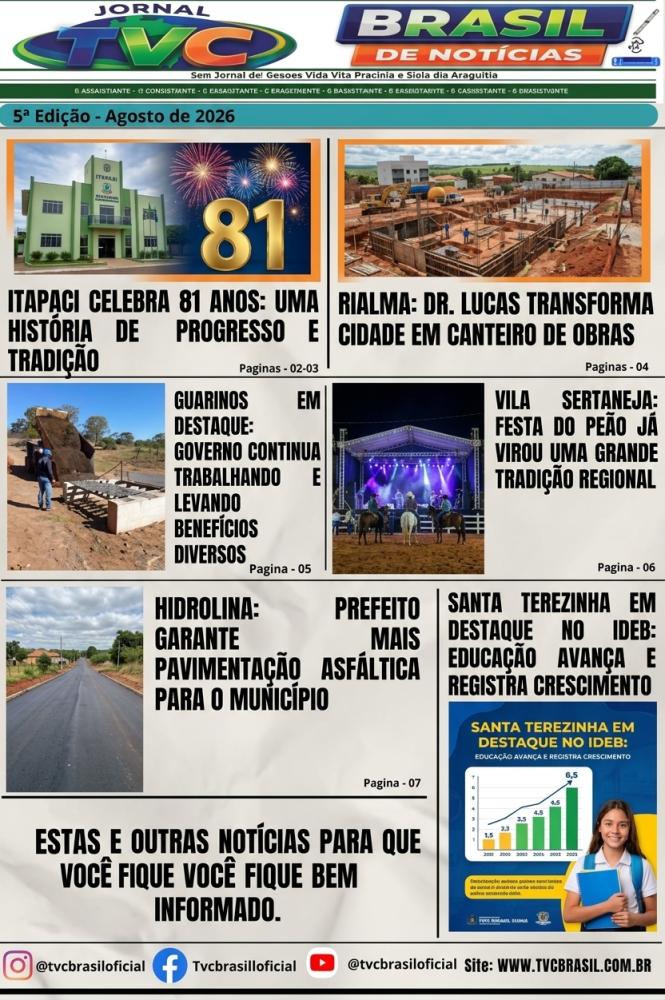 TVC BRASIL DE NOTÍCIAS LANÇA SUA 5ª EDIÇÃO IMPRESSA COM DESTAQUES DA REGIÃO VALE DO SÃO PATRÍCIO