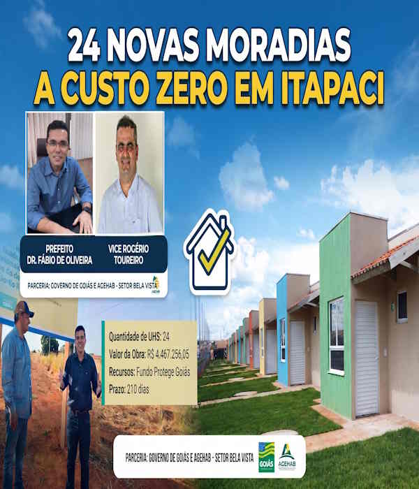 Promessa feita promessa cumprida, Prefeito Dr. Fábio e vice Rogério anunciam construção de 24 moradias a custo zero em Itapaci